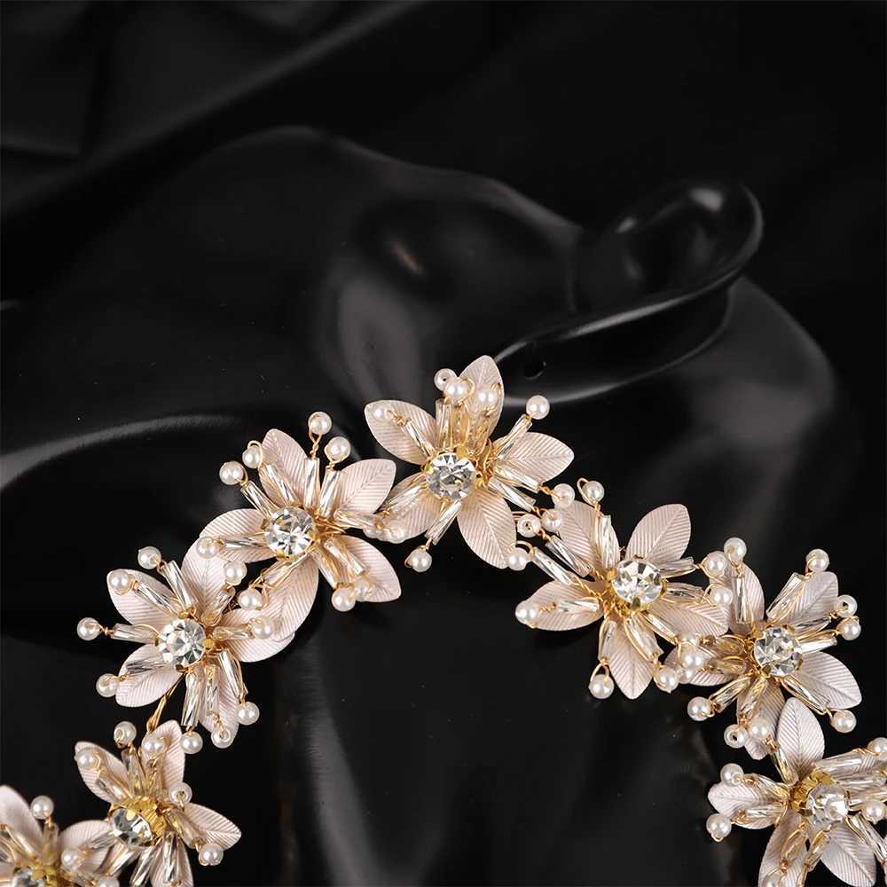 Flower Bridal Headband Water Diamond Pearl Handmade Wedding Bridal Hair Accessories Leaf Headwear for Women and Girls Tiaras W241007