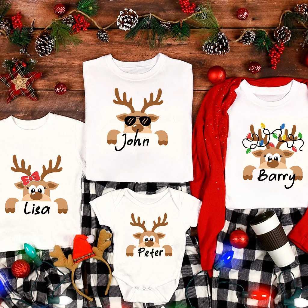 Personalized Christmas Family Customization Name Christmas Reindeer Matching Family Shirt Personalized Holiday Christmas Clothing W241008