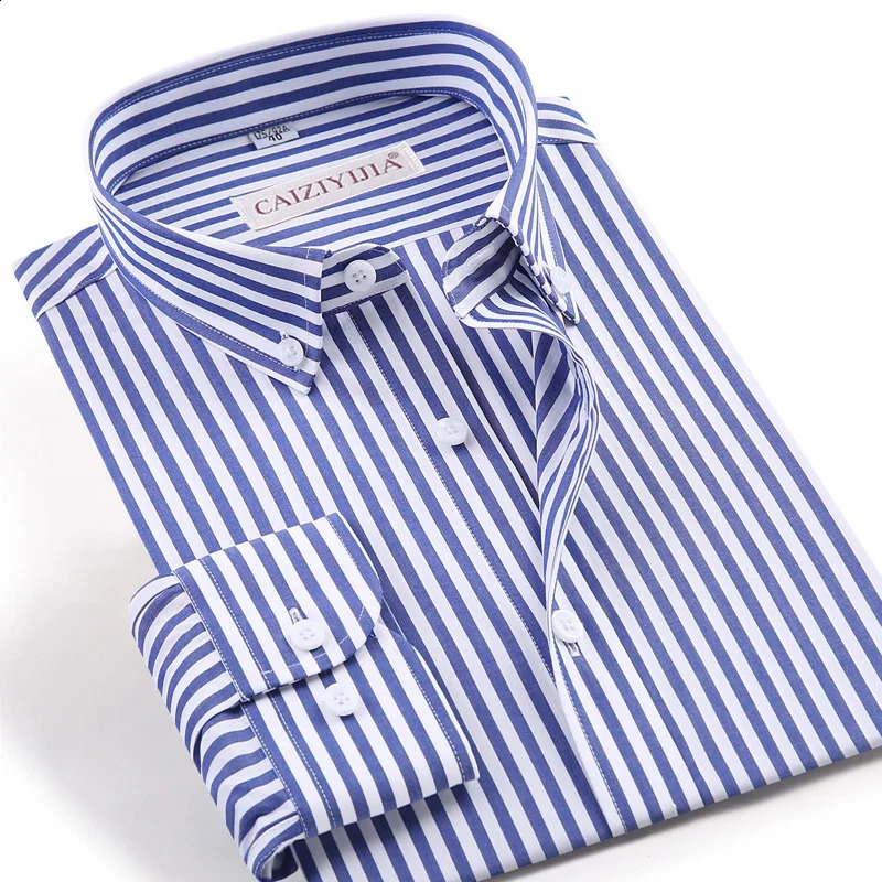Mens long sleeved needlepoint striped dress with high-quality pocket free ultra-thin fit casual button down easy to care cotton shirt 241007