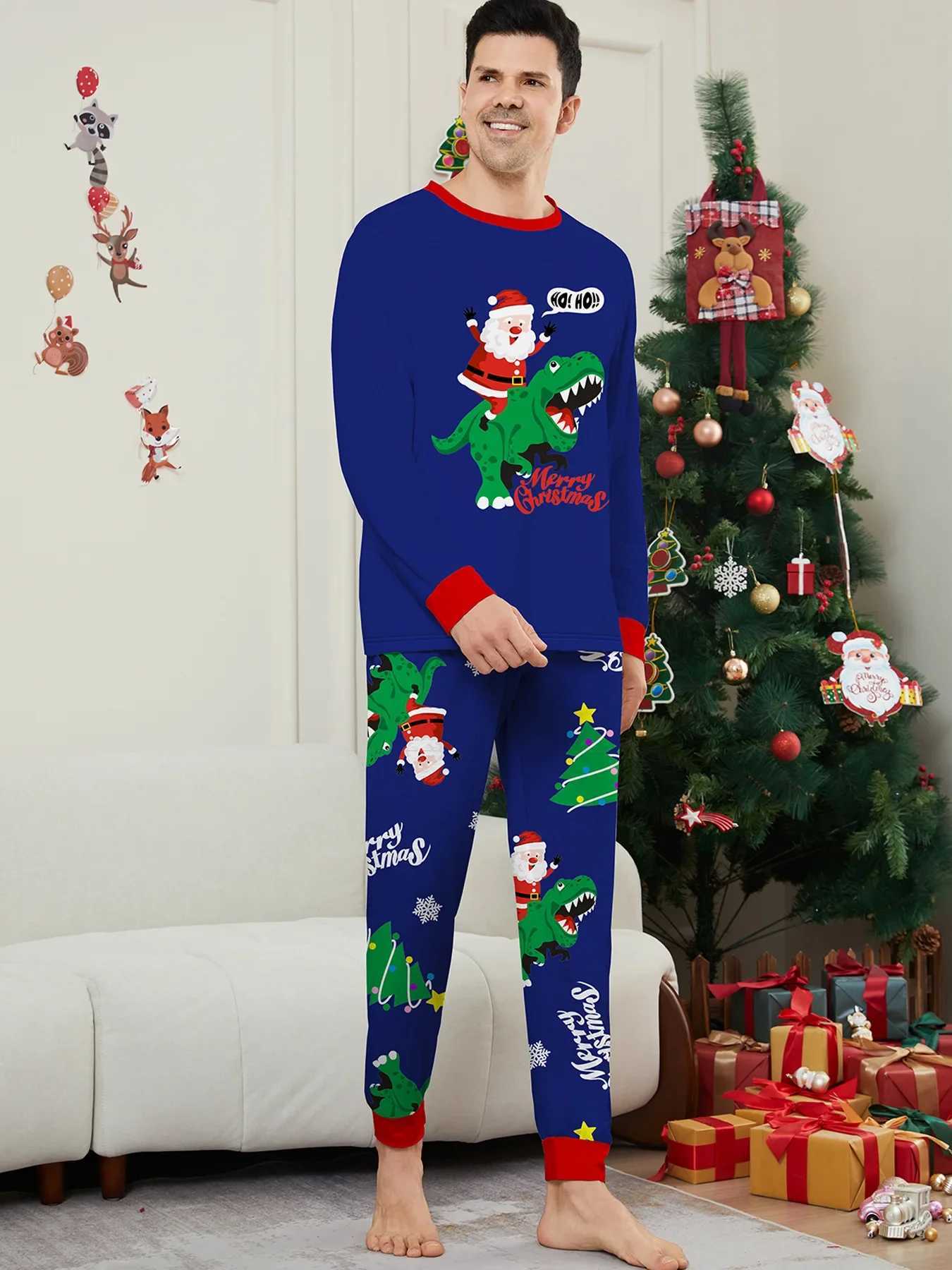 Merry Christmas 2024 Family Matching Set Santa Claus Printing Mom Dad Child Top+Pants Baby and Dog jumpsuit Christmas Pajama Set W241008