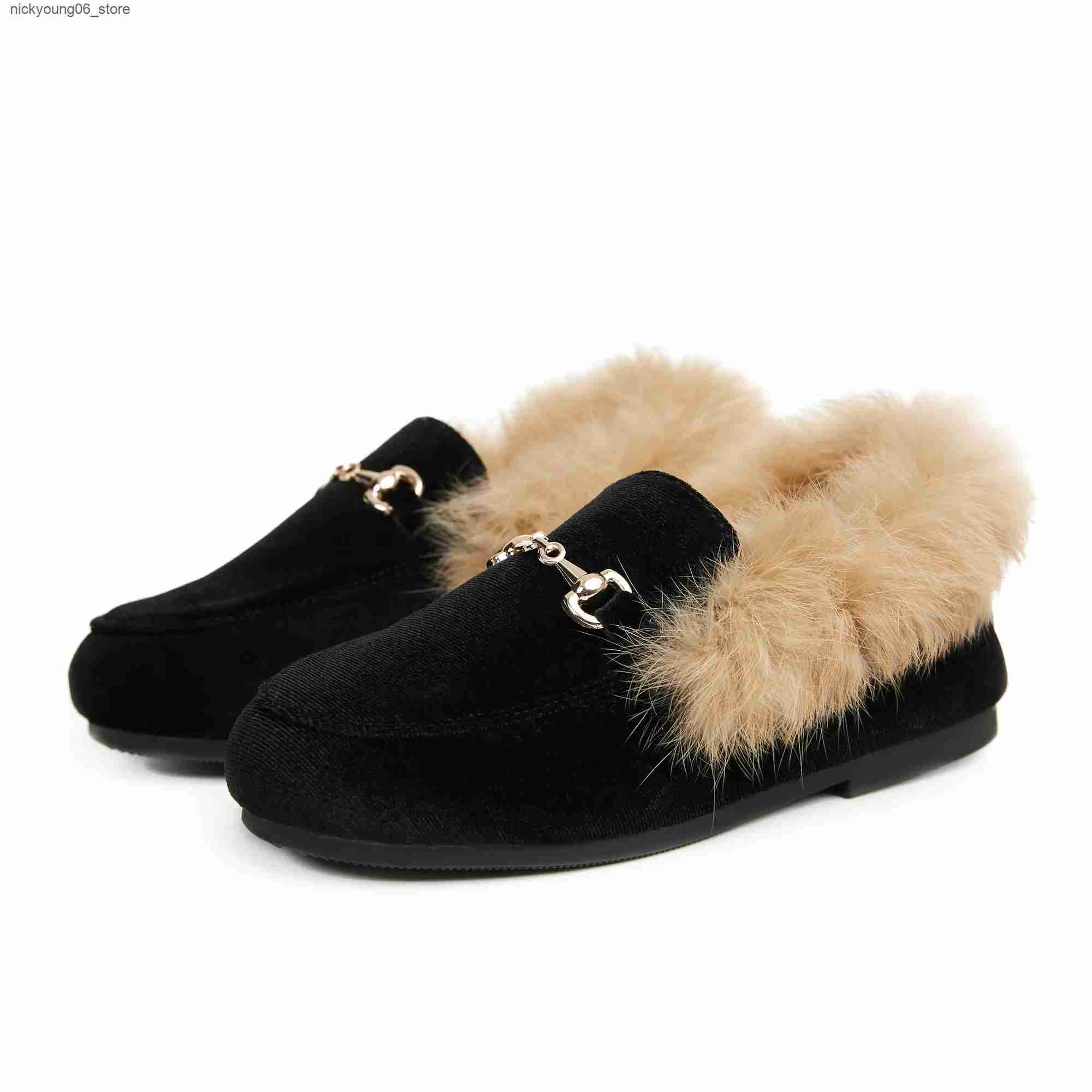 Boots Winter Kids Fur Princess Shoes Baby Girls Velvet Brand Flats Children Slip On Shoes Toddler Fashion Dress Loafers Boys Moccasin L240910
