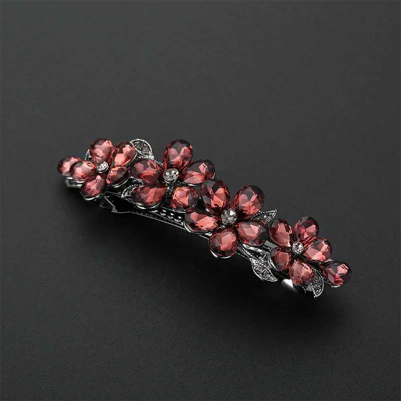 Korean Blue Crystal Flower Spring Hair Clip Retro Water Diamond Horizontal Clip Top Grade Clip Elegant Mom Fashion Hair Accessories W241007