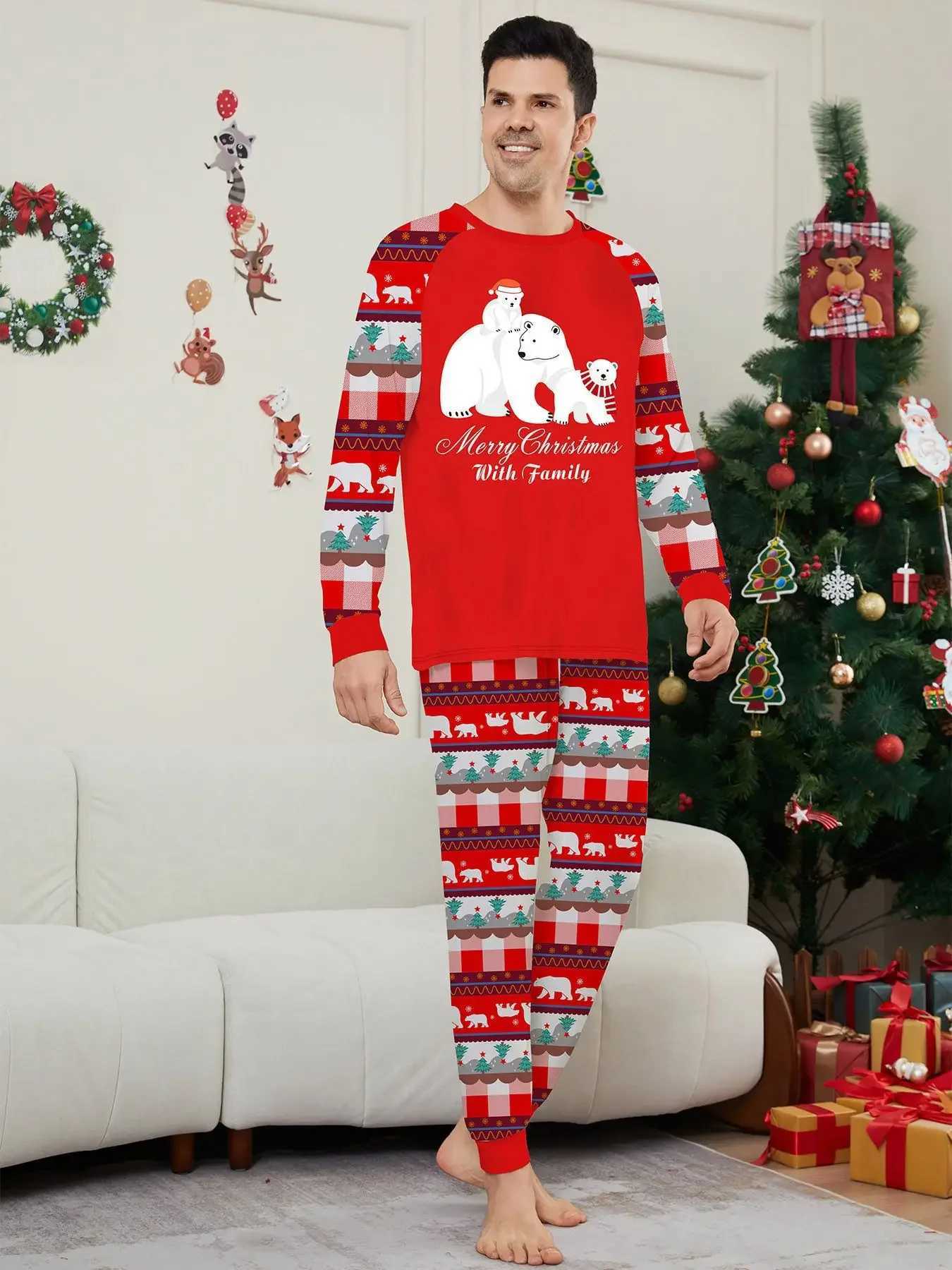 2024 Cartoon Bear Printed Family Christmas Matching Pajamas Adult and Childrens Clothing Set Soft and Warm Pajamas Long Sleeve Loose Pajamas W241008