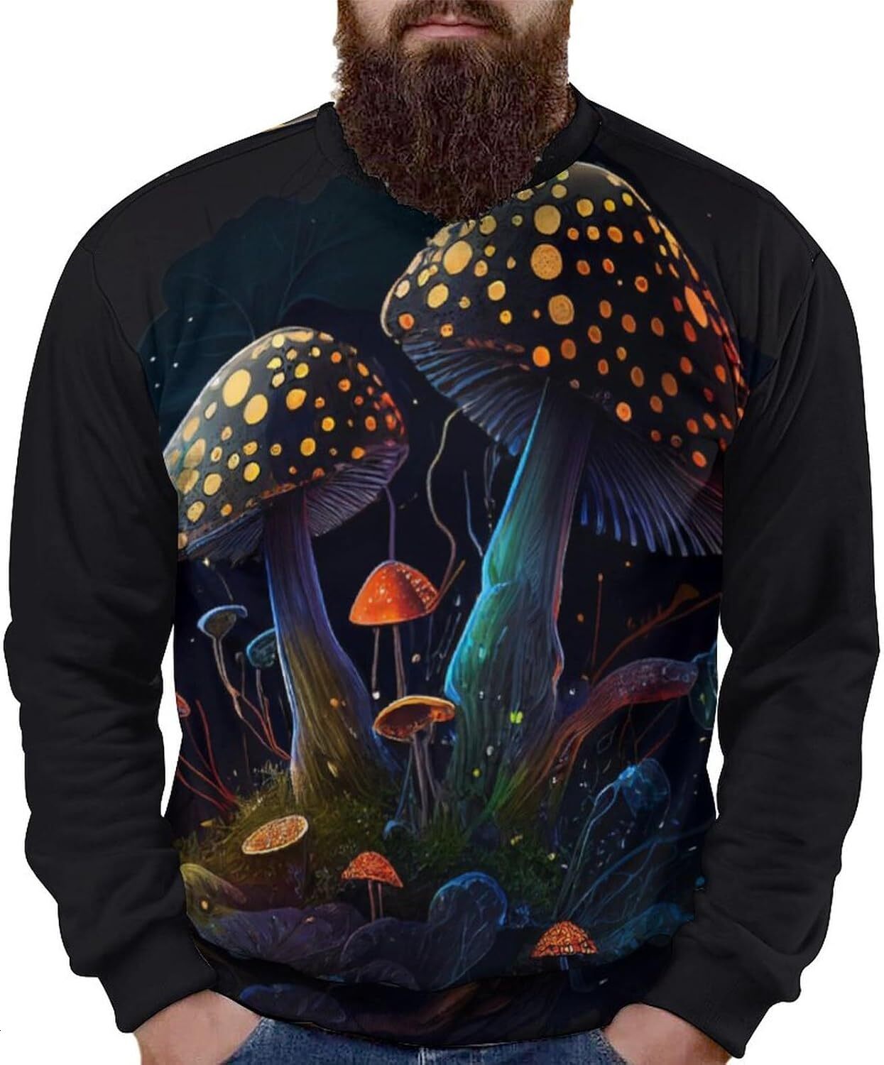 Long Sleeve Shirts for Men sweatshirt Wild Mushroom Print Sweatshirt for Women Men Raglan Round Neck Sweatshirts Long Sleeve Pullover Tee Streetwear C