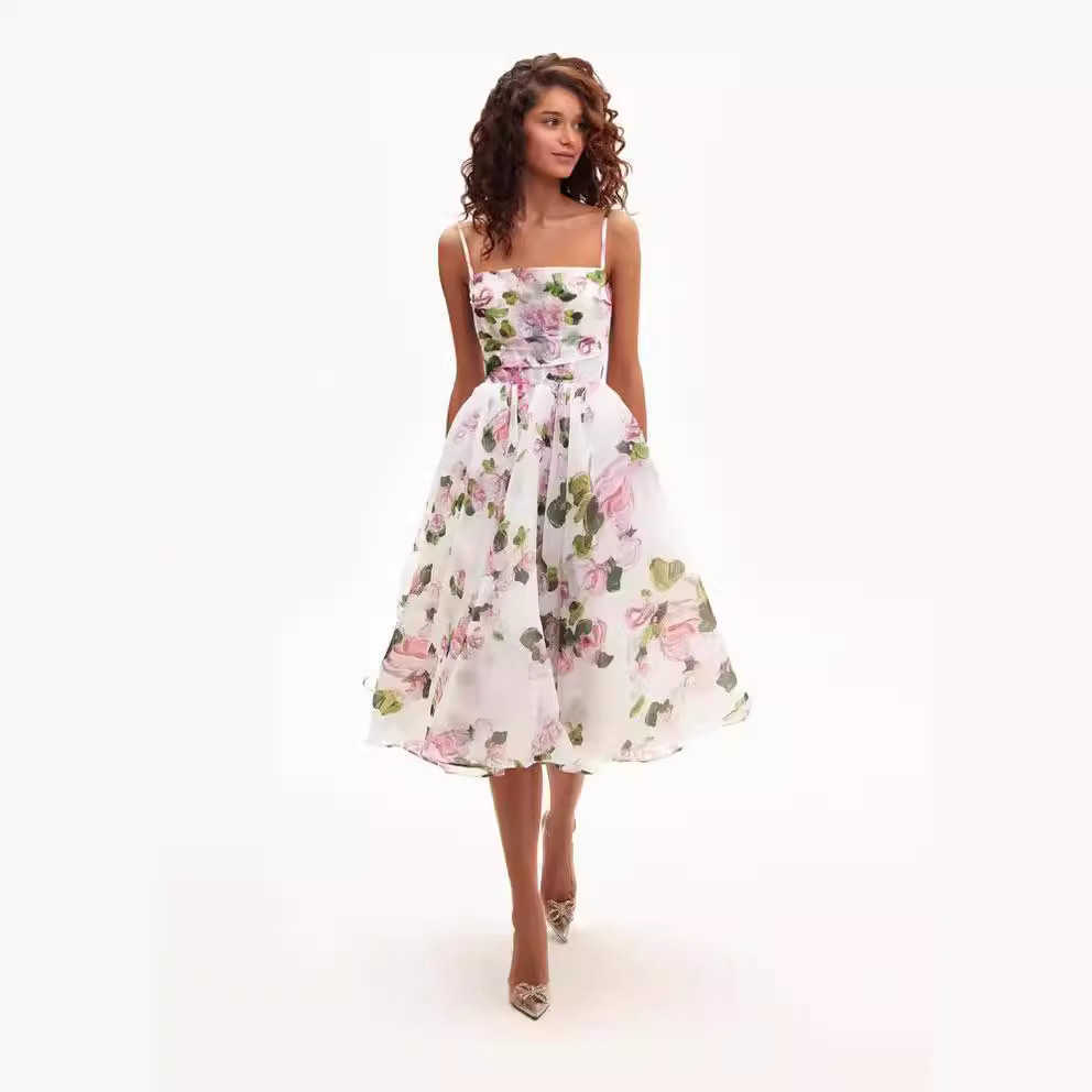 Casual Dresses New Spring Summer Womens Fashion Strap Organza Fairy Style Medium Long Style Evening Dress Urban Sexy Dresses 240924