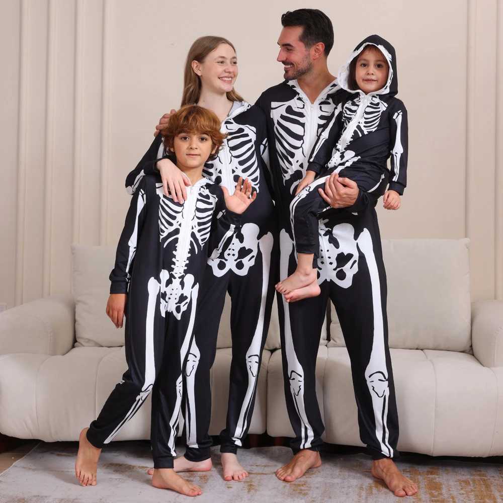 Hot Halloween One-Piece Pajamas Skeleton Pumpkin Print Family Matching Outfits Holiday Mother Kids Clothes Cute Baby ClothesXJ241008