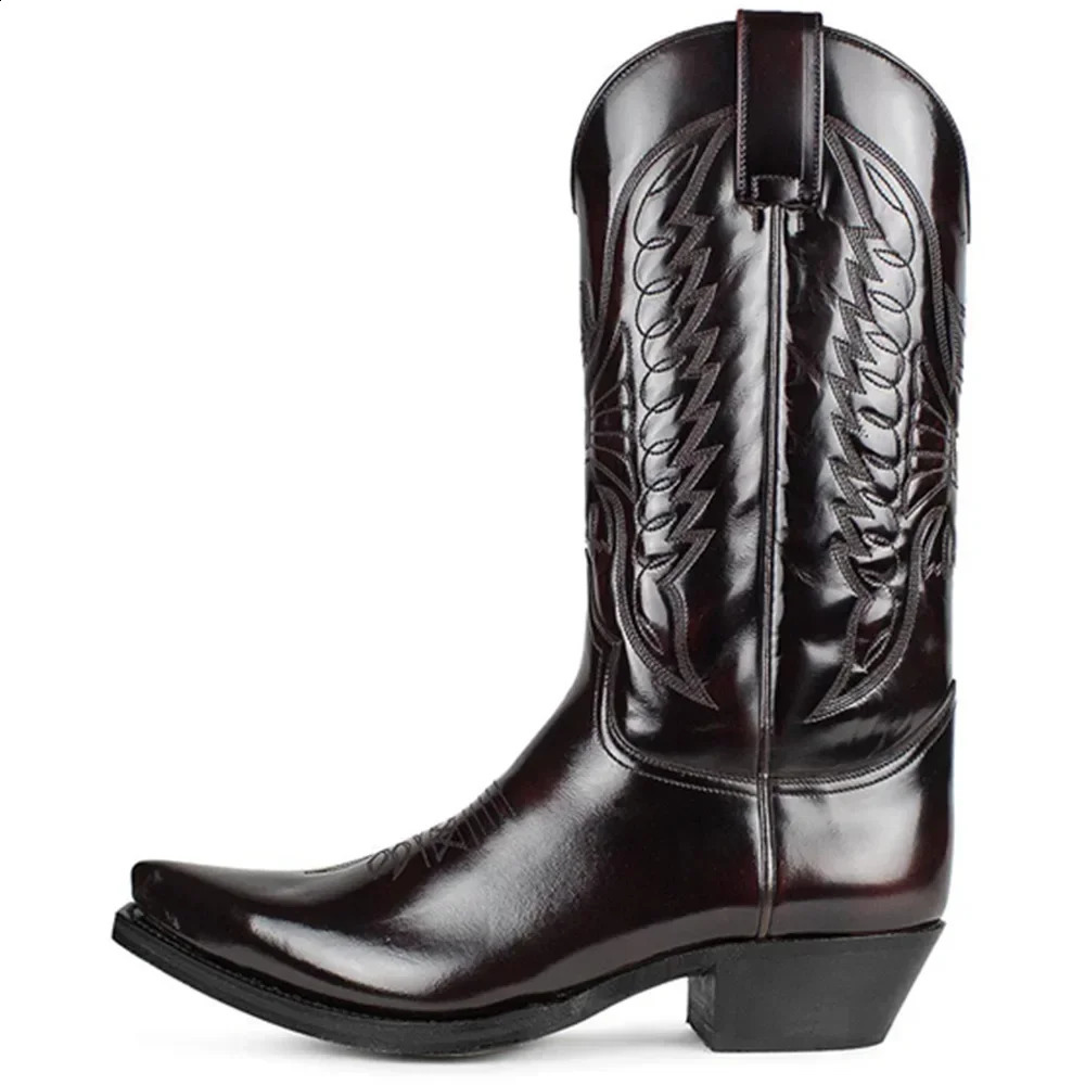 Cowboy Boots for Men Vintage Knight Shoes Leather Embroidery Mid Heel Motorcycle 2023 Casual West Boot Botas 240924 0198