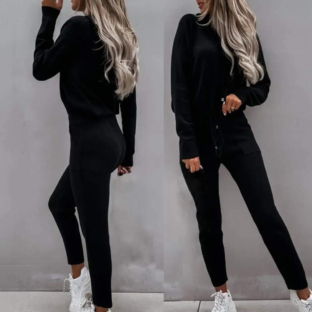 Womens sportswear long sleeved warm solid color zipper hooded sweatshirt jogging set chandals mujer conjunto femenino 241007