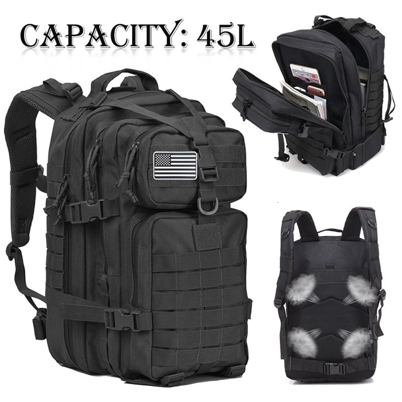 Tactical backpack 3-day attack bag Molle bag 45L large outdoor waterproof hiking 600D Rucksack 241008