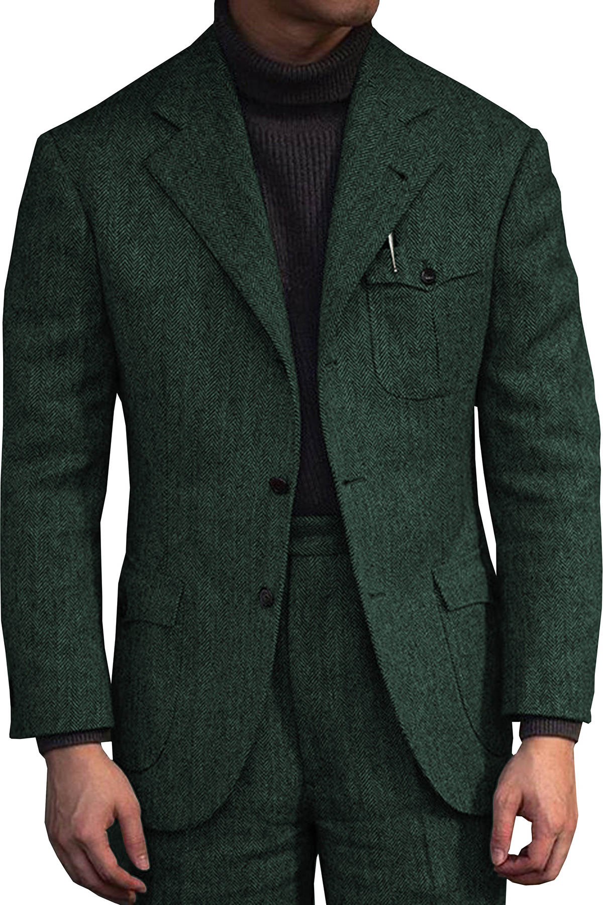 2 Pieces Mens Wedding Tuxedos Tweed Wool Winter Warm Groom Short Coat Outdoor Wear Jacket Pants Suits