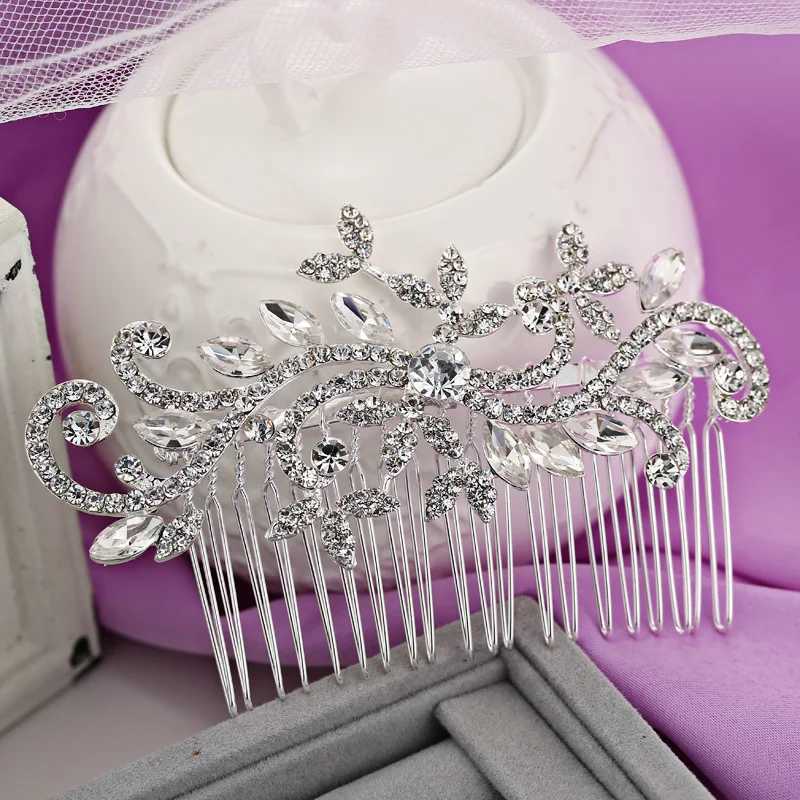 BLIJRY Trendy Bridal Hair Accessories Silver Diamond Crystal Bridal Headwear Flower Wedding Hair Comb Womens Hair Jewelry W241007