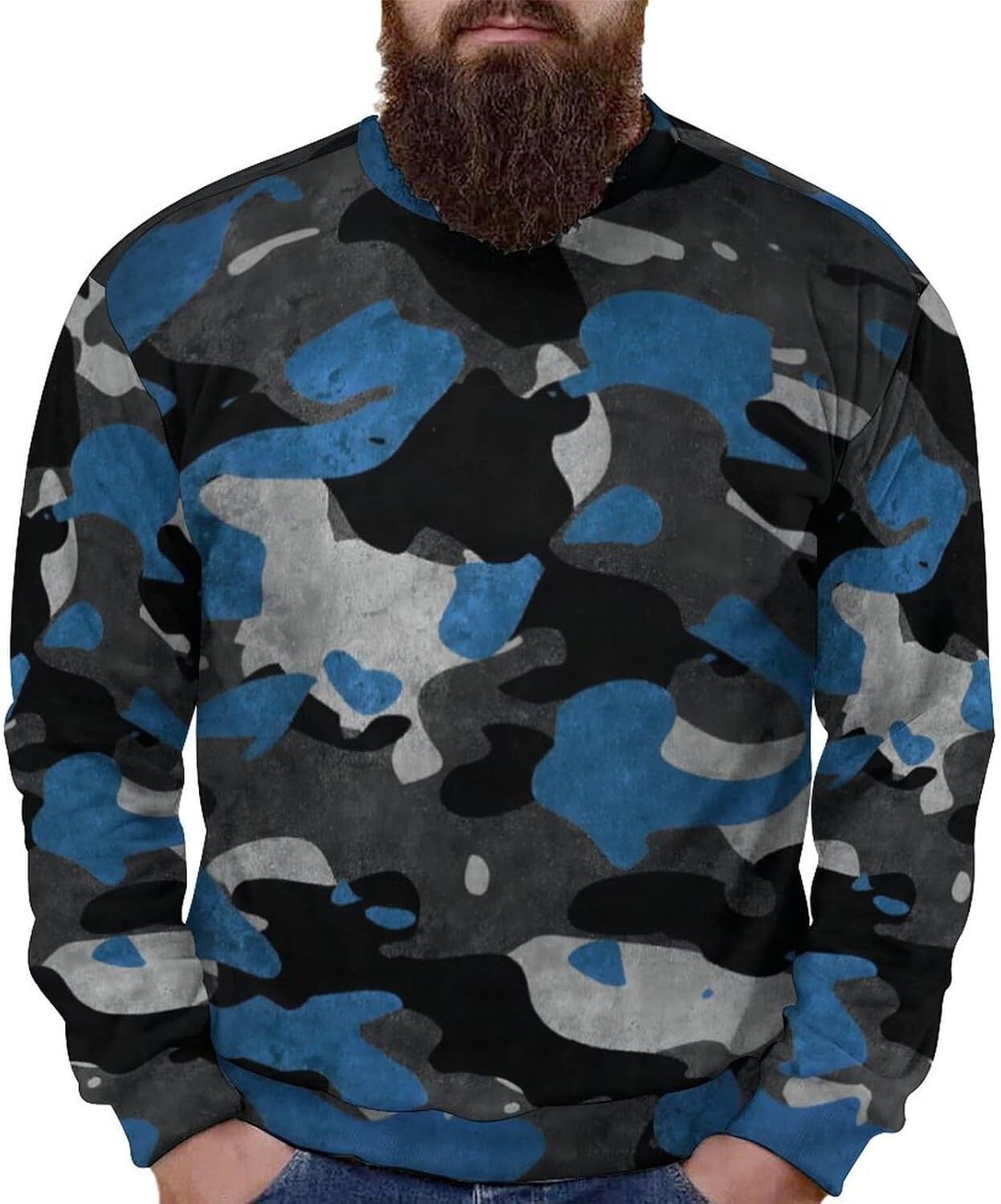Long Sleeve Shirts for Men sweatshirt Men's Urban Streetwear Casual Camo Sweatshirt Fashion Sport Crew Neck Pullover Top T shirt Tee Streetwear C