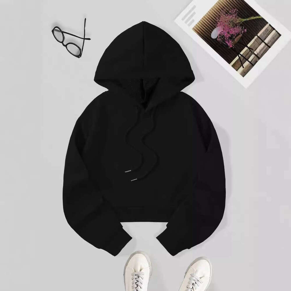 All in stock thin fish scale fabric 280g hooded short sexy exposed belly button solid color hoodie