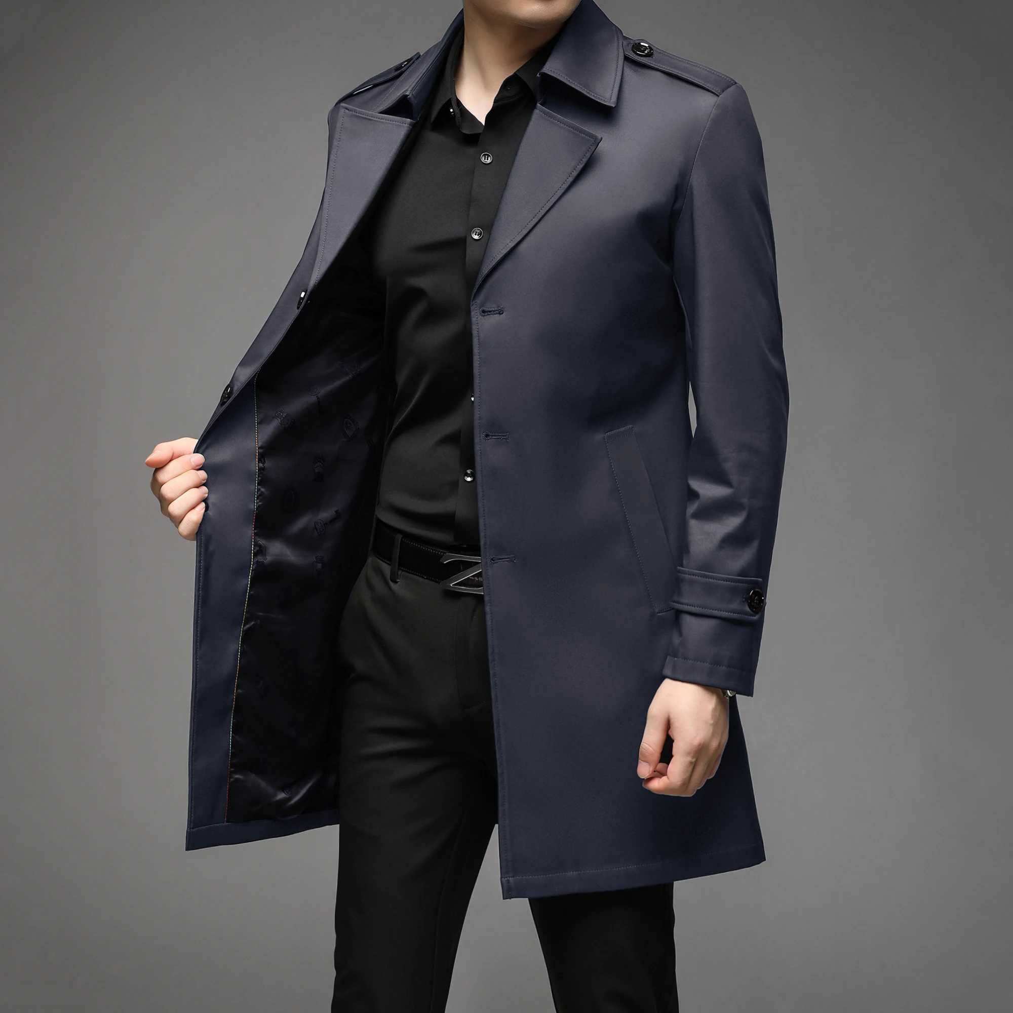 Thoshine brand spring autumn mens Trench Coats long high-quality button mens fashion jacket Trench coat jacket W241007