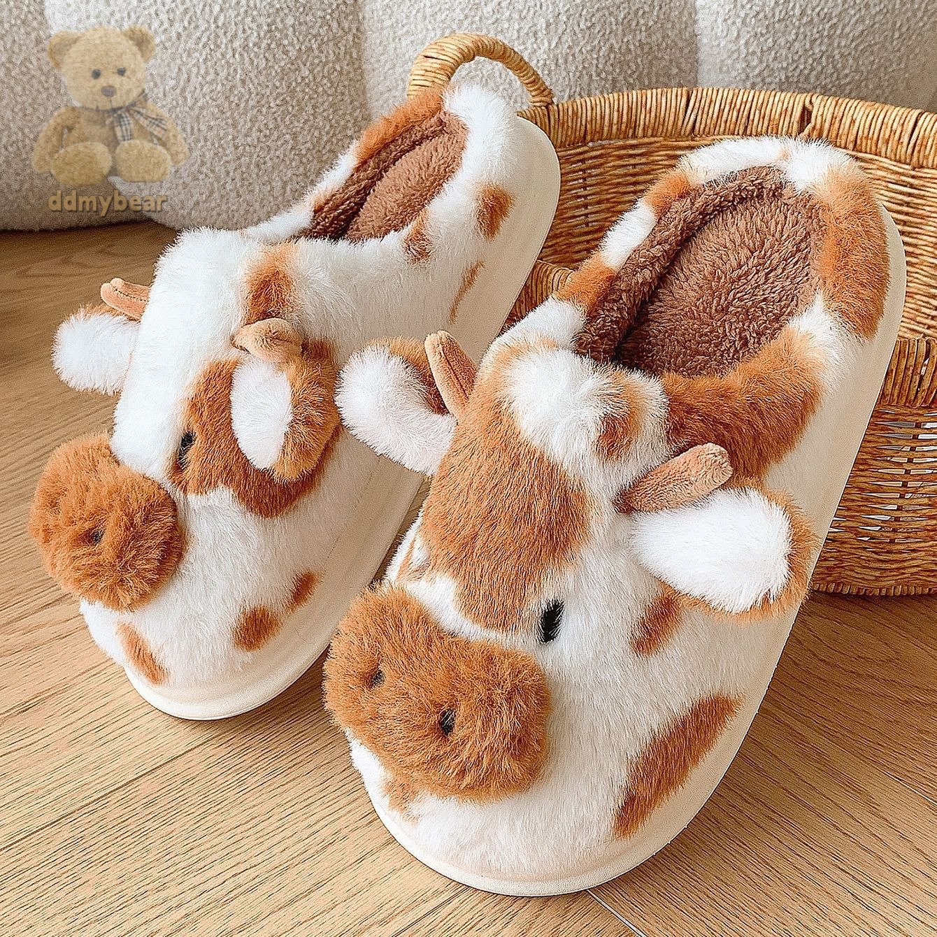 Ddmybear Thickened Bag Cartoon Cow Fur Slippers, Winter Leisure, Indoor Home, Warm And Non Slip Headband Chinese Brand Shoes F1008-25