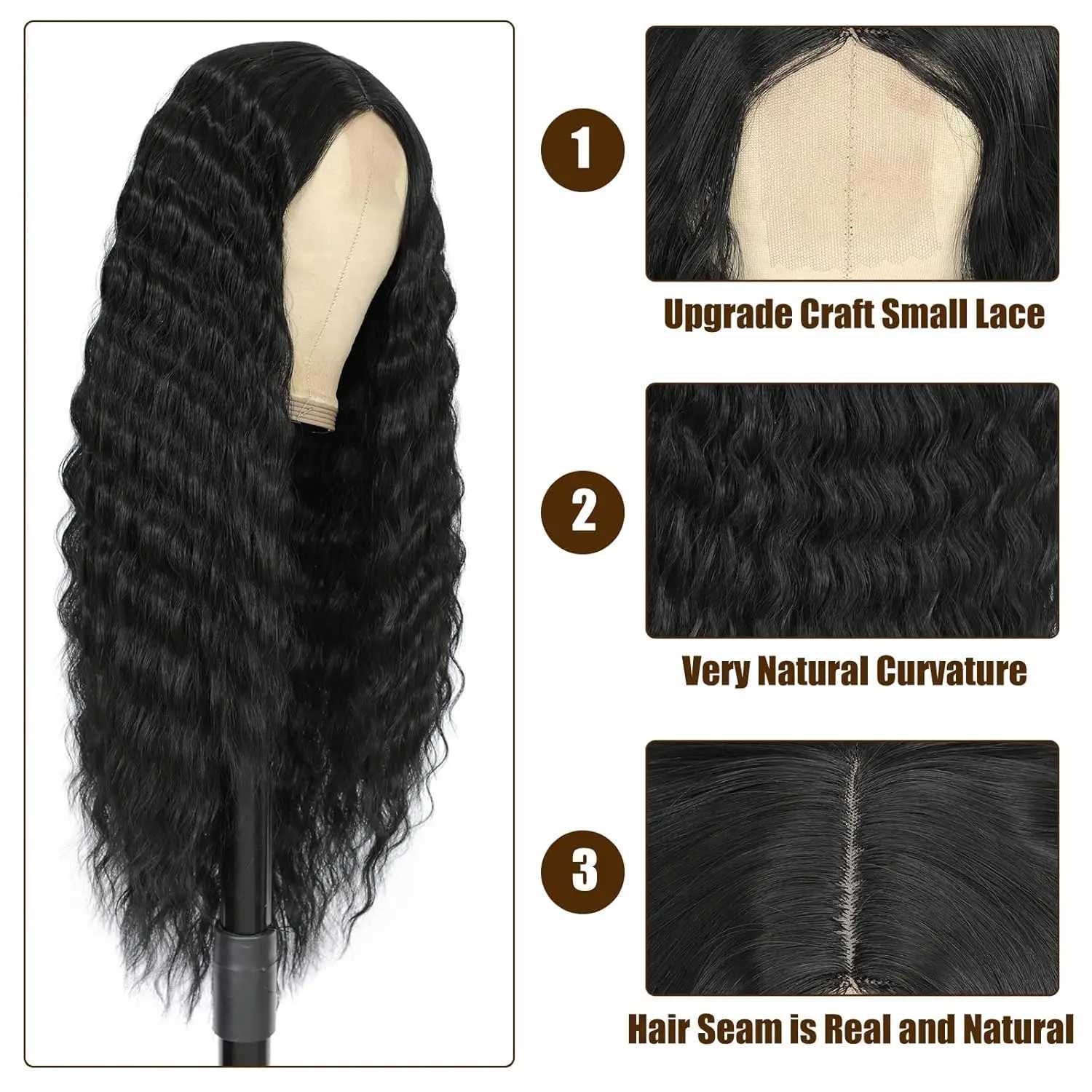 Synthetic Long Curly Wigs for Women Black Lace Front Wig Curly Wigs Deep Wave Wig Natural Crimps Curls Wigs for Daily Party UseXJ241008