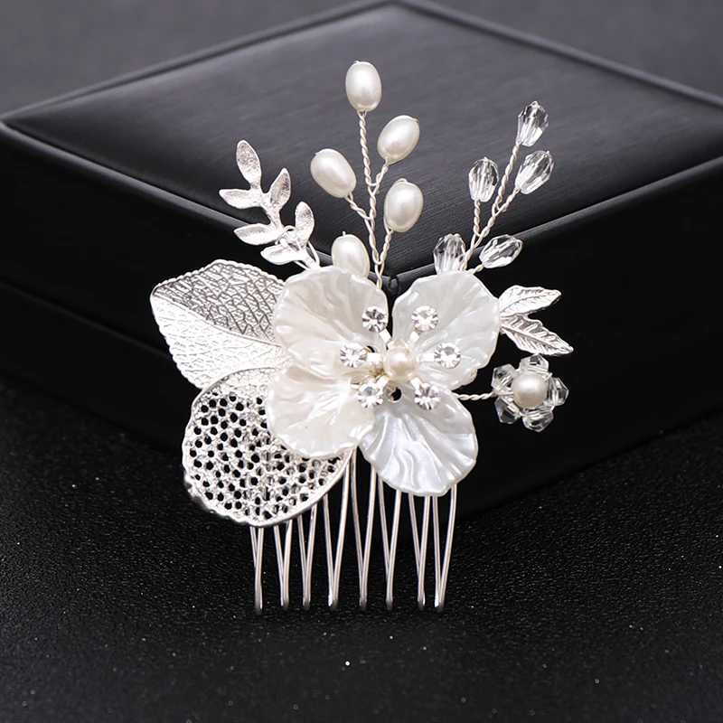 Gold or silver pearl flower leaves crystal hair comb clip strap suitable for female brides weddings bridal hair accessories jewelry comb gifts W241007