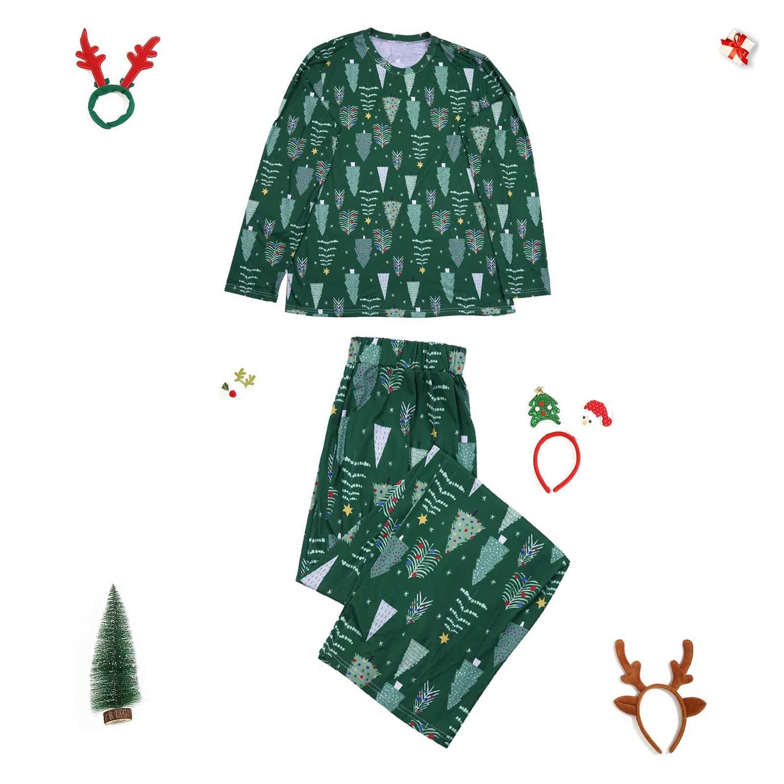 Green Pink Christmas Pajamas Family Matching Clothing Tree Printing Parents and Childrens Clothing Family Clothing Navidad W241008