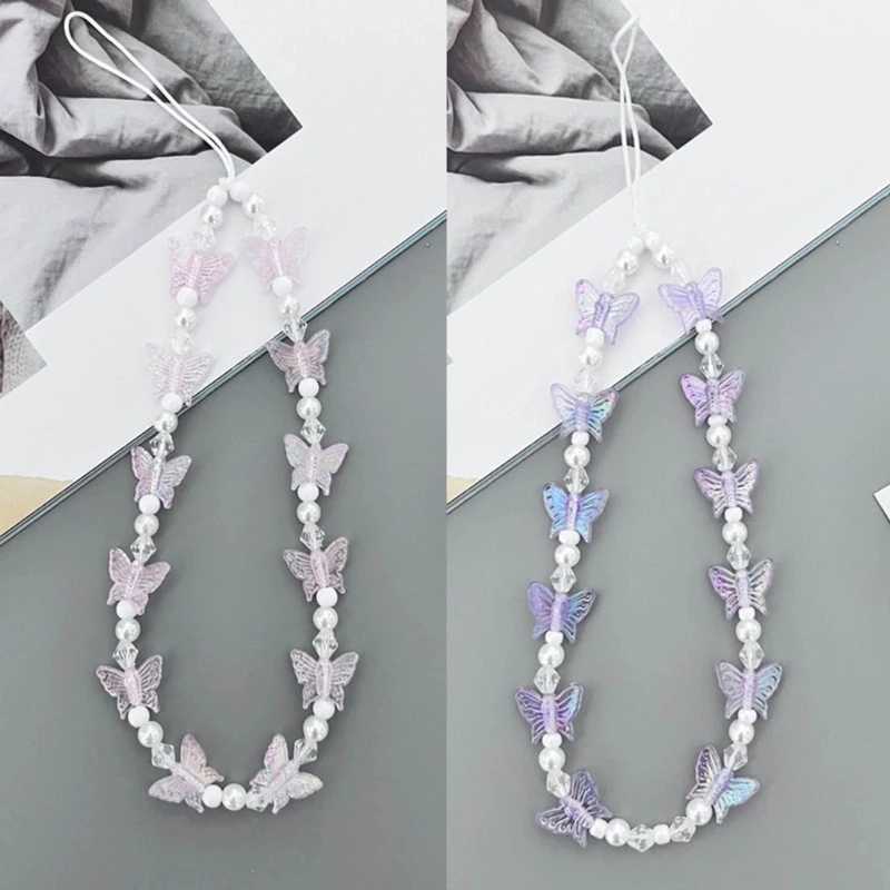 Cell Phone Straps Keychain Crystal Butterfly and Bead Chain Phone Lanyard Chain Anti Lost Keychain Y2K Handbag DecorX241008