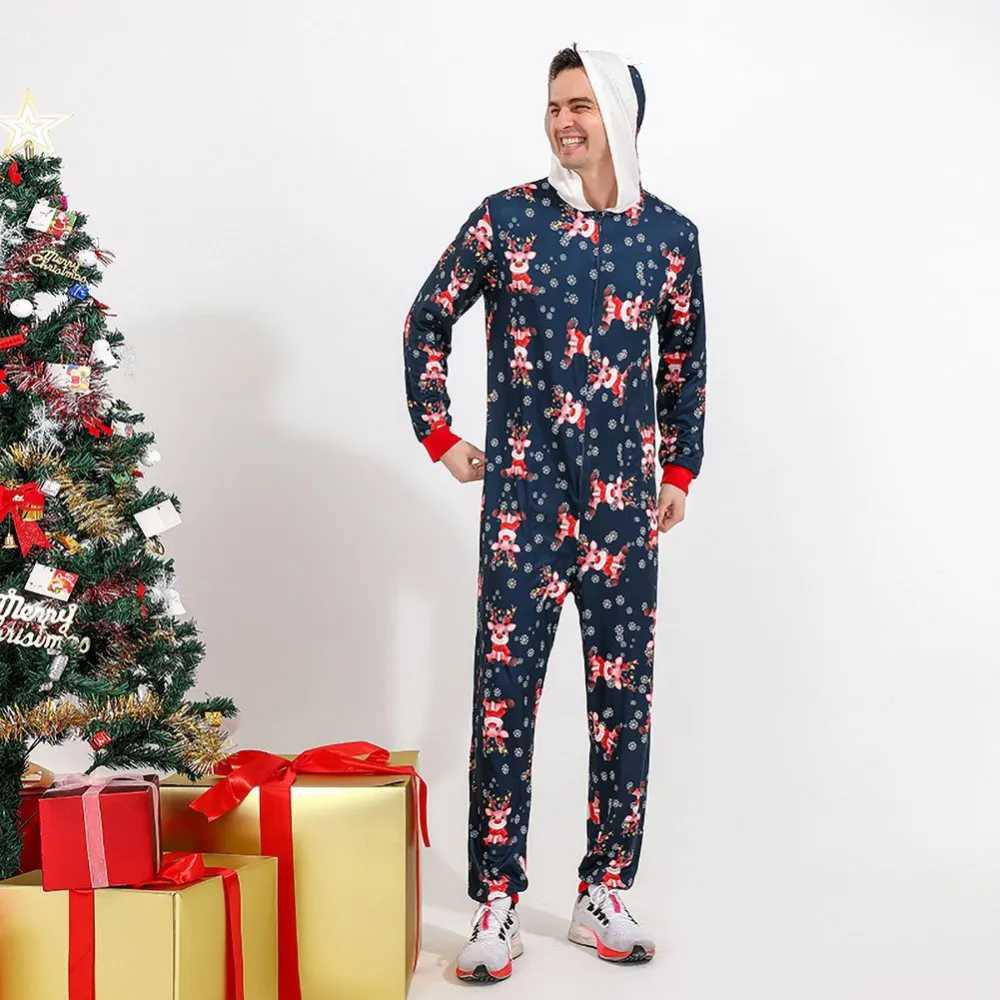 Christmas Family Matching Set Cartoon Elk Printed Pajama Hoodie Adult Childrens Family Pajama Set Christmas Costume W241008