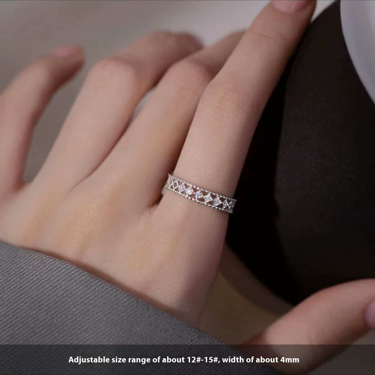Silver plated hollow for women, light luxury, plain circle, niche design, index finger ring, high-end ring