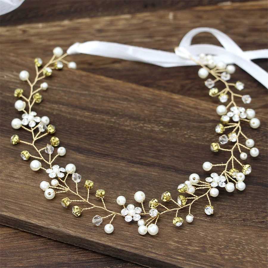 New Childrens Bridal Gold/Silver Colored Flower Ribbon Hair Headbands Womens Headwear Wedding Bridal Hair Jewelry Accessories W241007