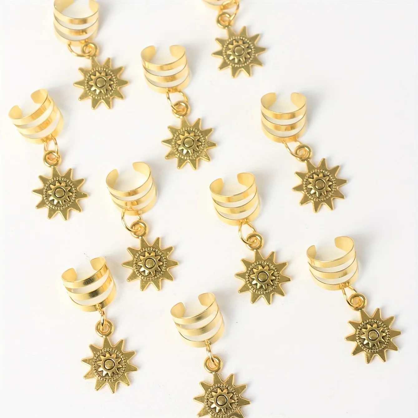 10 pieces/set of vintage sunflower decoration hair rings elegant woven rings elegant hair accessories for women and girls W241007