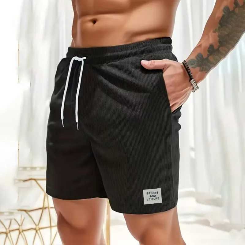 Summer new solid color lace sports pants Corduroy Minimalist five point shorts mens shorts casual pantsW240713