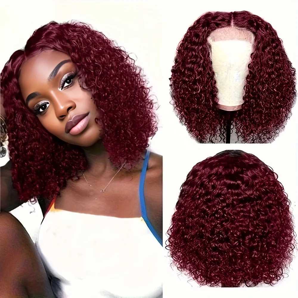 99j Short Curly Bob Lace Front Wigs Human Hair 4x4 99j Burgundy Lace Front Closure Wigs Human Hair Wig 13x4 Bob Lace Frontal WigXJ241008