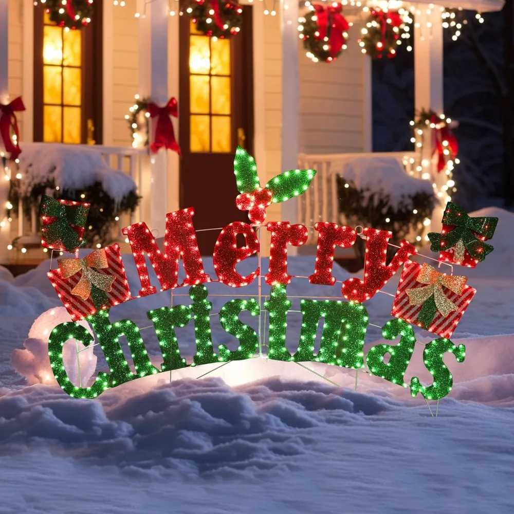 6-foot outdoor Christmas decoration with holiday happy Christmas logo 456 LED lights 5-meter power cord Christmas W241008