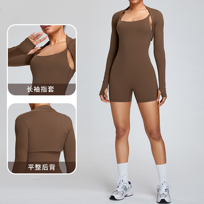 New nude yoga set for women's fashion sports shawl suspender jumpsuit fitness suit