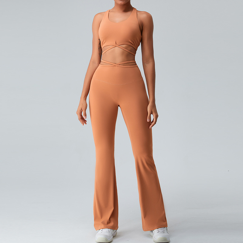 New Naked Yoga Clothes Wide Leg Micro flared Pants Beautiful Back Sports Underwear Fitness Set