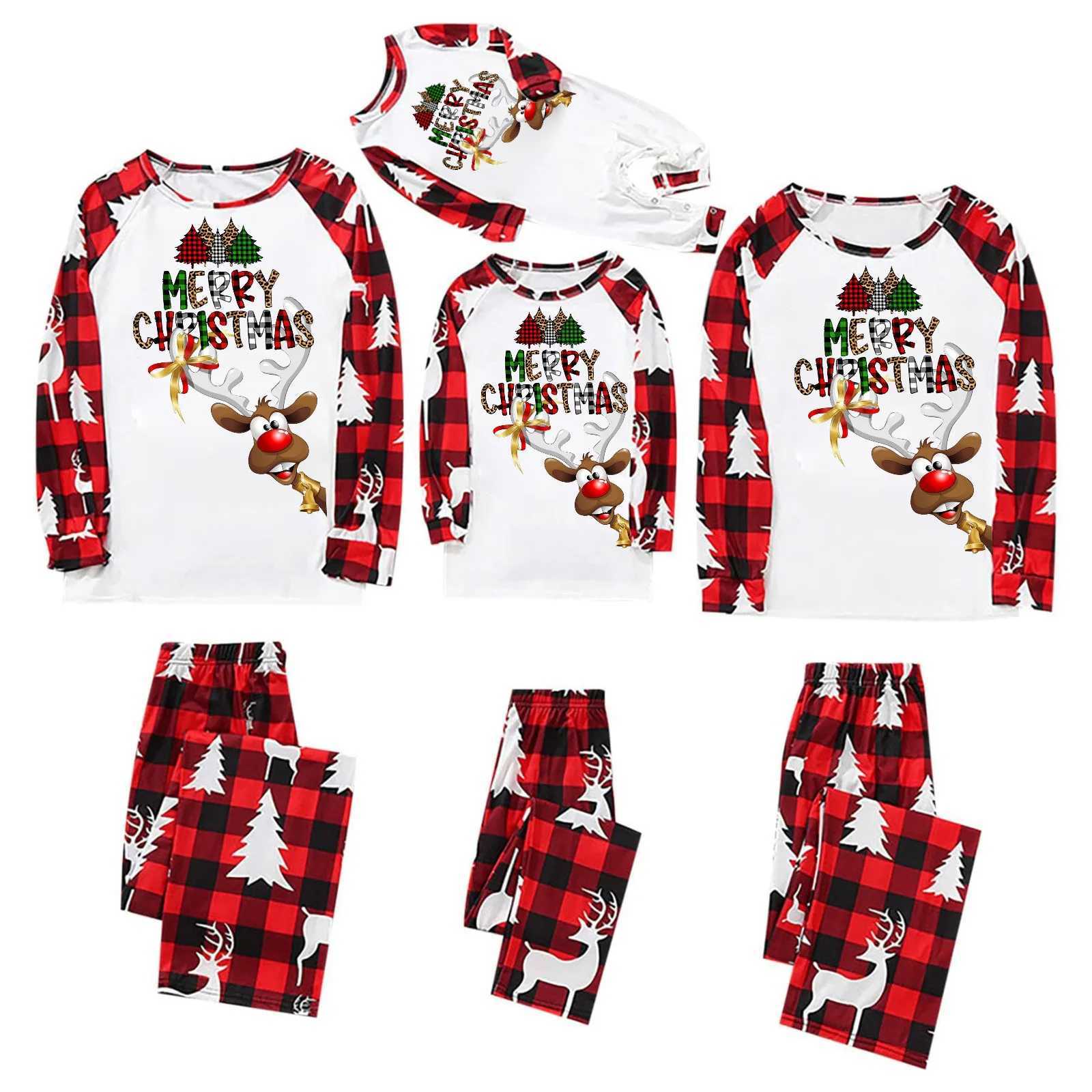 New Christmas Family Matching Set Fashionable Cartoon Letter Printing High Quality Christmas Pajamas Family Holiday Mother and Child Baby Clothing W24