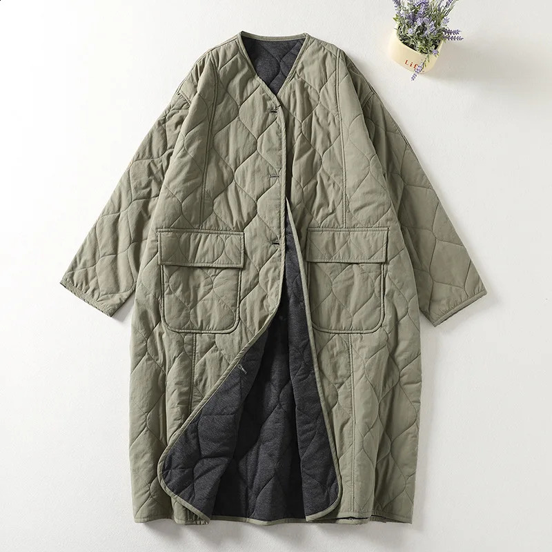 Retro long quilted coat womens clothing oversized park winter cotton padded jacket comfortable 241007