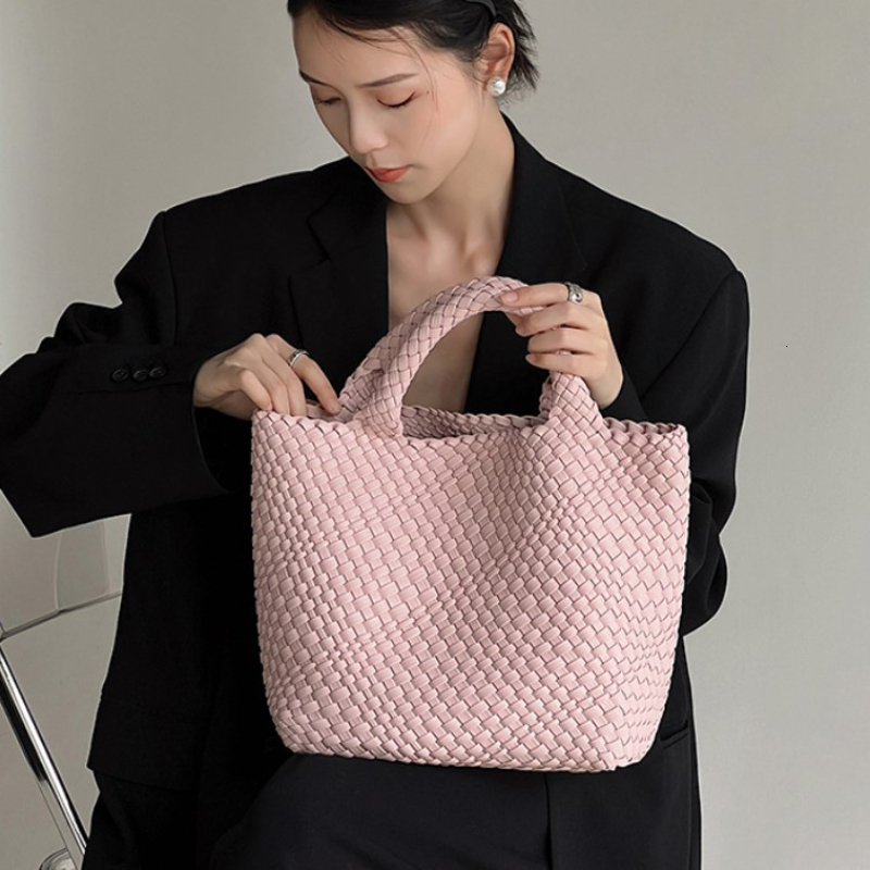 Fashion Versatile Solid Color Feminina Handbag Daily Large Capacity Shopping High Quality Casual Woven Tote Bag