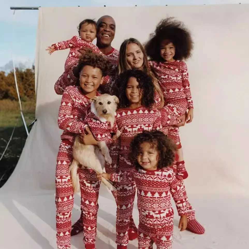 Christmas Family Matching Pajama Set Classic Elk Red Printed Adult Dad Mom Child Pajama W241008