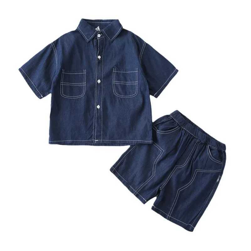 Family Matching Outfits Mom and Son Set Dad Daughter Equal Clothes Fashion Summer Childrens Denim Shirts Top+shorts Jeans SuitXJ241008
