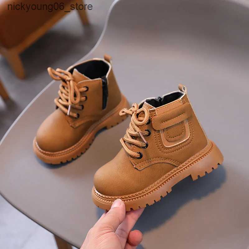 Boots Spring Autumn Childrens Boot Matte Leather Kids Boots for Boys 2024 New Fashion Girls Ankle Boots for School Round-toe Non-slip L240910