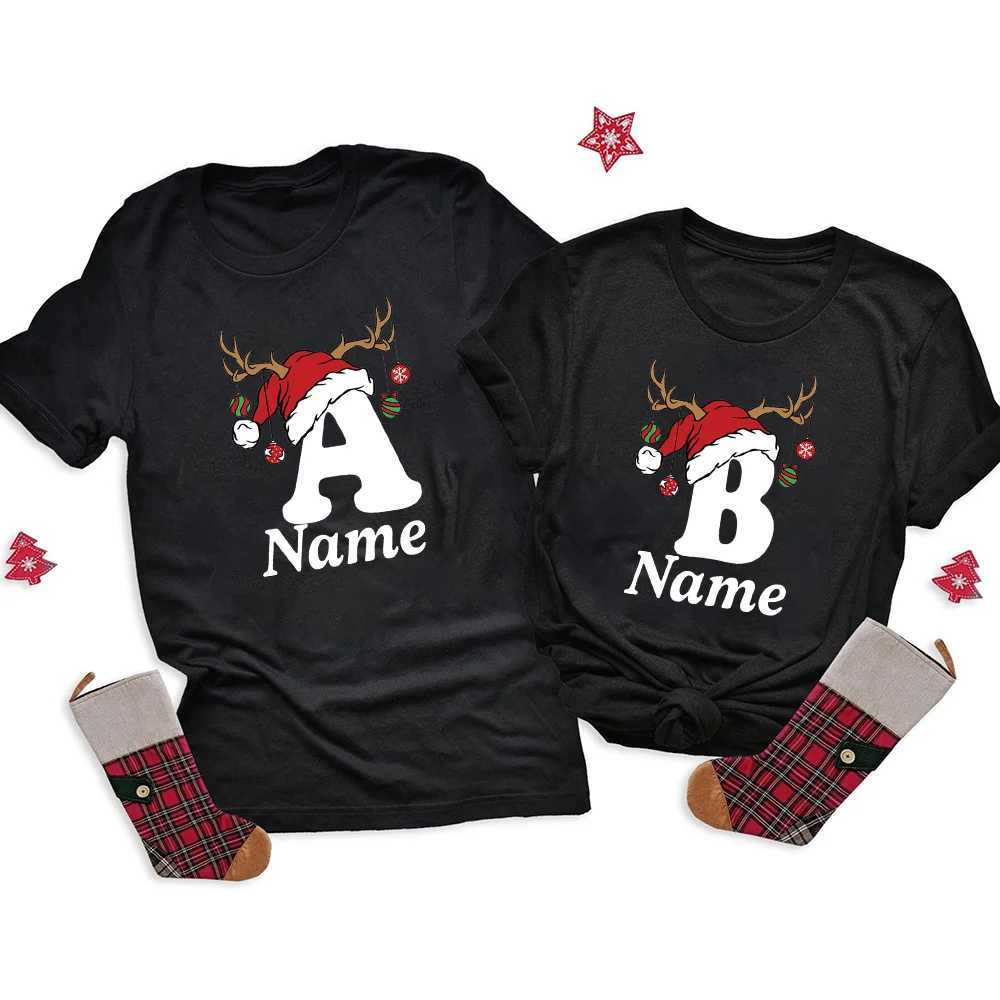 Personalized Christmas Family Matching Shirt Initial Name T-shirt Father Mother Sister Brother Shirt Top Baby Tight jumpsuit W241008