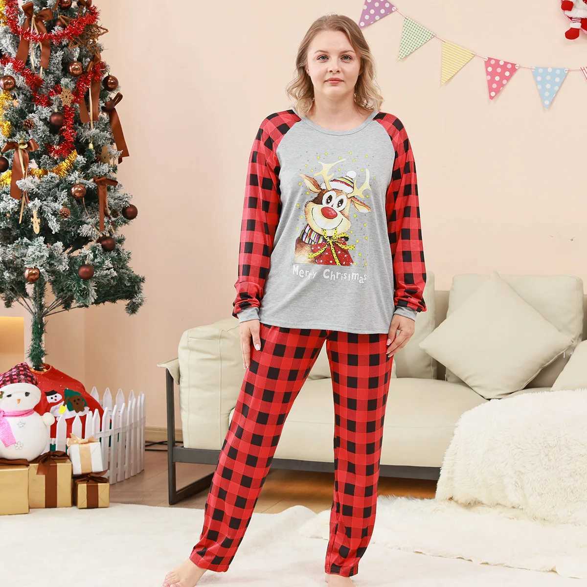 New Deer Plaid Print Christmas Pajamas Set Parent-child Matching Outfits Casual Loose Loungewear Baby Boys Girls Pjs Family LookXJ241008