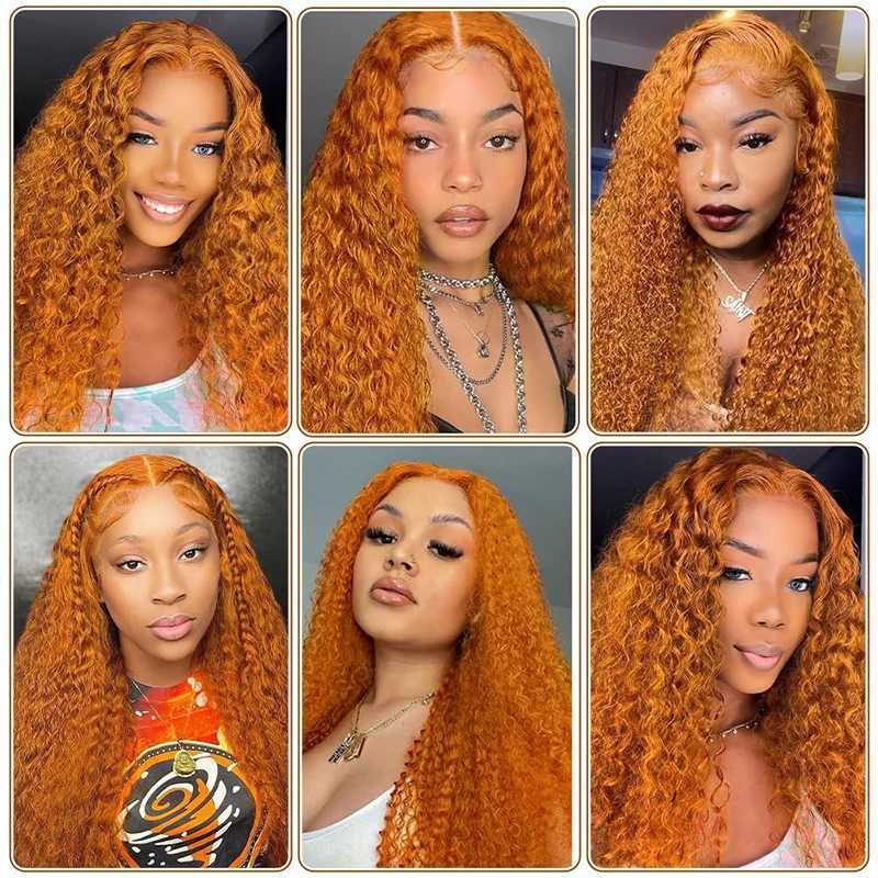 Orange Ginger Lace Front Wig 30 Inch Curly Lace Front Remy Human Hair Wig Water Wave 13x6 13x4 Lace Frontal Wigs for WomenXJ241008