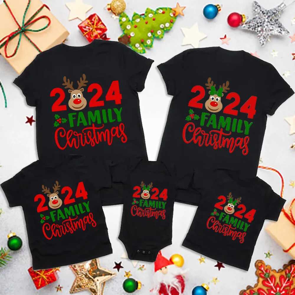 2024 Family Christmas and Deer Print Family Matching Clothing Casual Short sleeved Christmas Set Christmas Holiday Clothing W241008