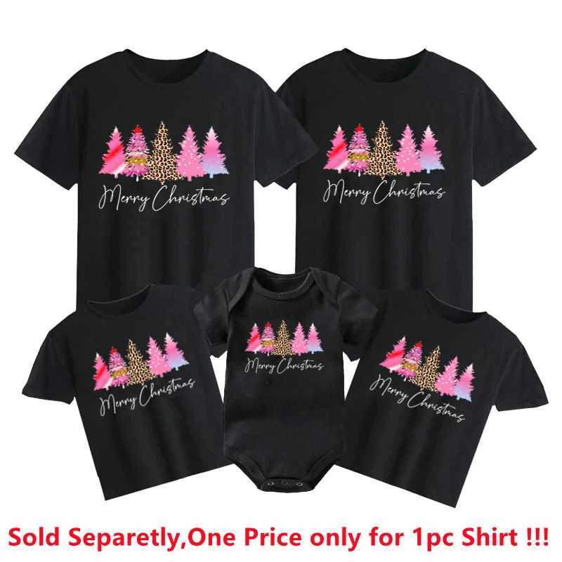 Merry Christmas Printed Family Matching Clothing Cotton Mom and Dad Childrens T-shirts Baby Tights Family Appearance New Year Party Set W241008