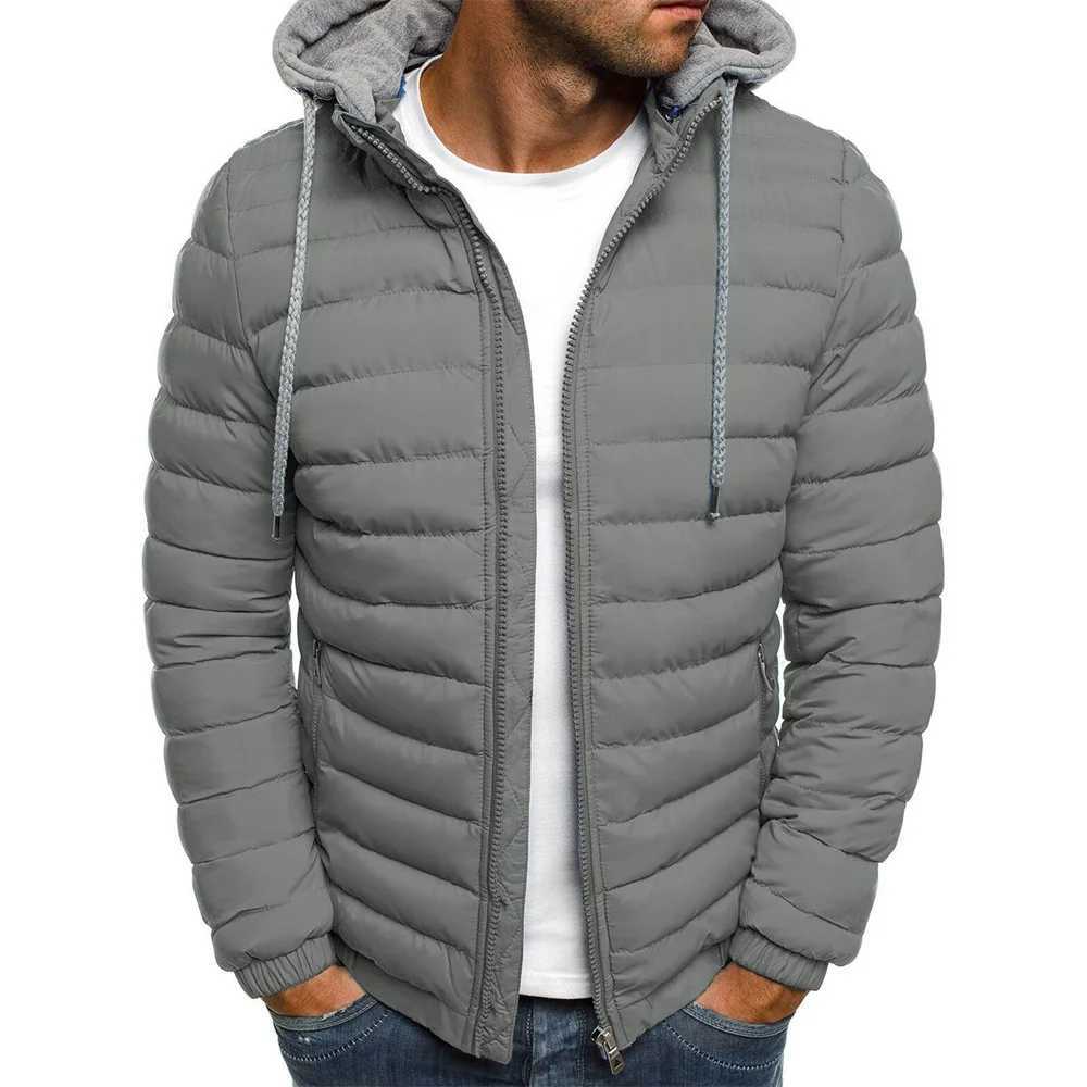 Autumn Winter New Men Cotton Jacket Hooded Thickened Down Coats Solid Color Long Sleeves Zip-Up Jackets Outer Wear jackets 2024XJ241008