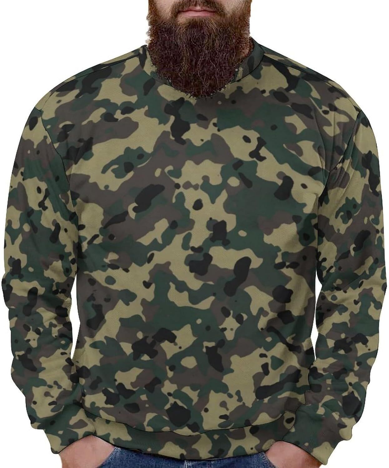 Long Sleeve Shirts for Men sweatshirt Men's Crewneck Camo Sweatshirt Casual Streetwear Camo Pattern Long Sleeve Pullover T shirt Tee Streetwear