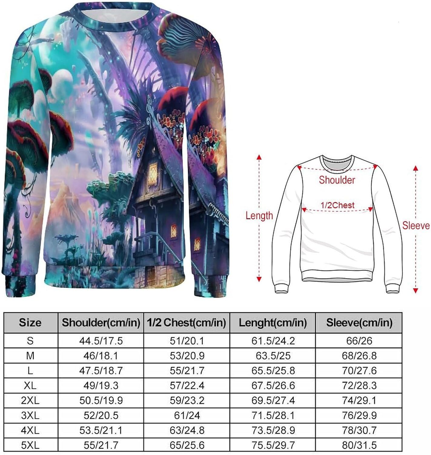 Long Sleeve Shirts for Men sweatshirt Novelty Mushroom Crew Neck Sweatshirt Abstract Graphic Pullover For MenTee Streetwear Casual tops clothes