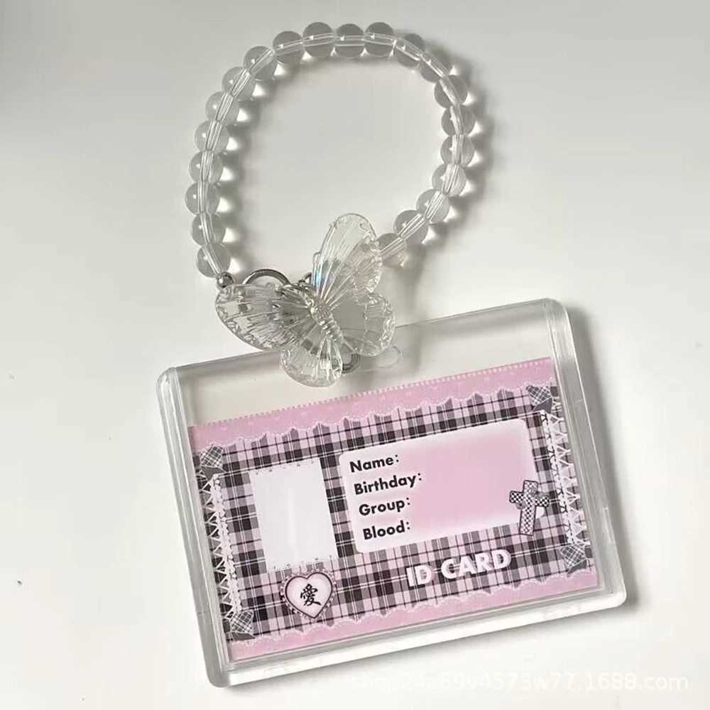 Clear Crystal Butterfly Keychain Acrylic Access Credit ID Bank 3 Inch Photo Card Holder Bag Pendant Fashion Protective CaseX241008