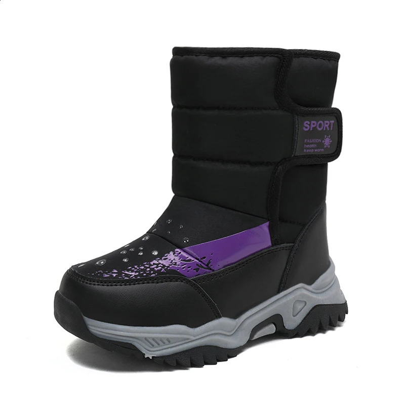 Childrens casual shoes girls anti slip claws winter warm fur snow boots tactical leather sports shoes childrens outdoor shoes padded boots 240925