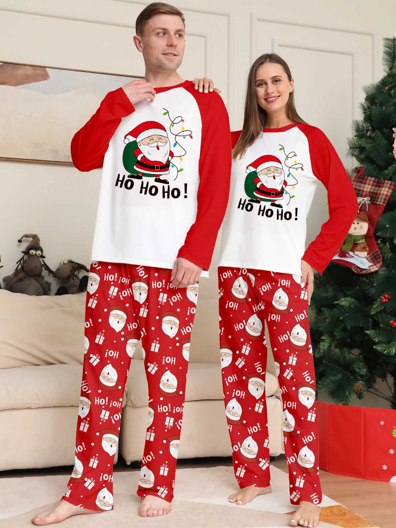 Xmas Family Matching Pajamas Set Santa Claus HO Printed Adult Kid Baby Family Matching Outfits 2025 Christmas Family Pjs W241008