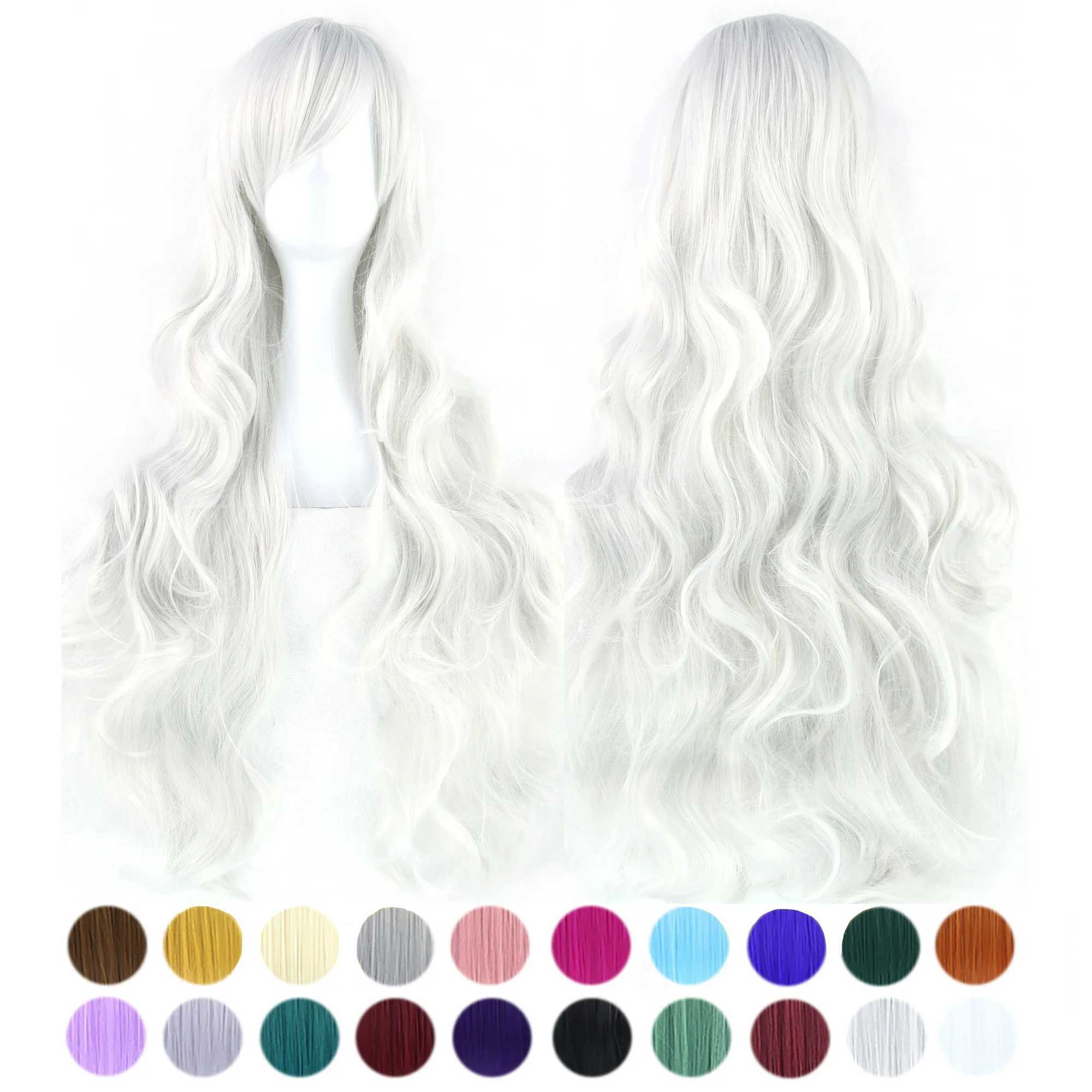 30 Colors Long Wavy Synthetic Hair Silver White Cosplay Wig with Bangs Colorful Halloween Costume Wigs for GirlsXJ241008